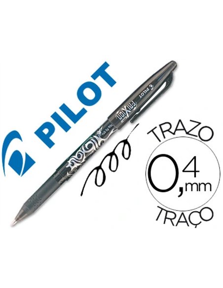 Roller pilot frixion ball écriture moyenne 0.7mm encre effaçable grip préhension rechargeable gomme sertie coloris noir.