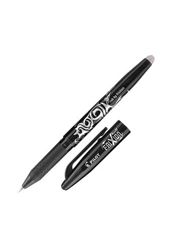 Roller pilot frixion ball écriture moyenne 0.7mm encre effaçable grip préhension rechargeable gomme sertie coloris noir.