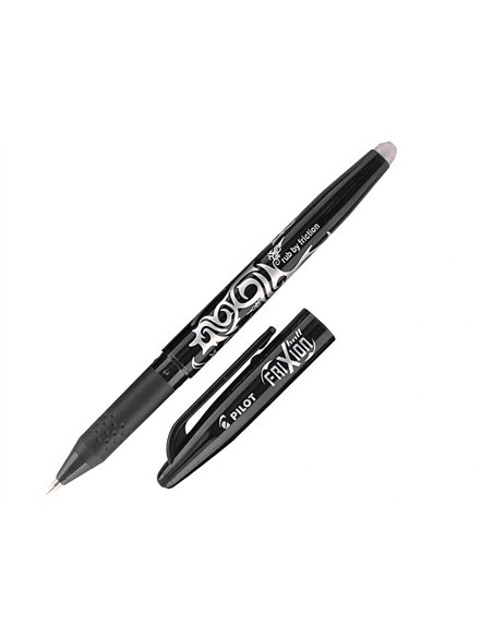 Roller pilot frixion ball écriture moyenne 0.7mm encre effaçable grip préhension rechargeable gomme sertie coloris noir.
