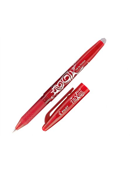 Roller pilot frixion ball écriture moyenne 0.7mm encre effaçable grip préhension rechargeable gomme sertie coloris rouge.