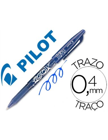 Roller pilot frixion ball écriture moyenne 0.7mm encre effaçable grip préhension rechargeable gomme sertie coloris bleu.