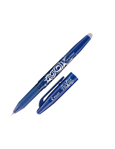 Roller pilot frixion ball écriture moyenne 0.7mm encre effaçable grip préhension rechargeable gomme sertie coloris bleu.