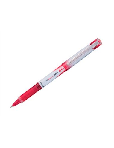 Roller pilot vball grip écriture moyenne 0.7mm pointe acier inoxydable niveau encre liquide visible grip rouge.