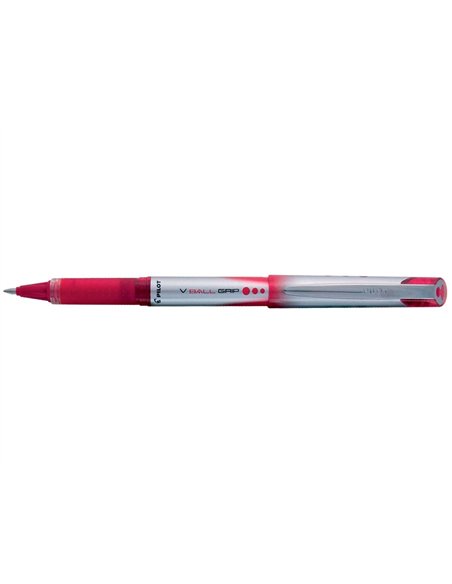 Roller pilot vball grip écriture moyenne 0.7mm pointe acier inoxydable niveau encre liquide visible grip rouge.