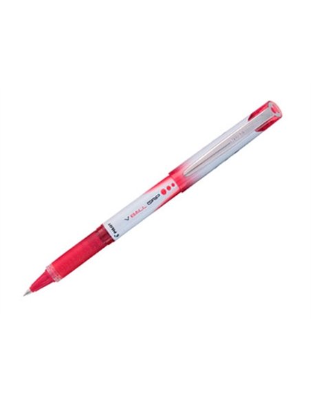 Roller pilot vball grip écriture large 1mm pointe acier inoxydable niveau encre liquide visible grip caoutchouc rouge.