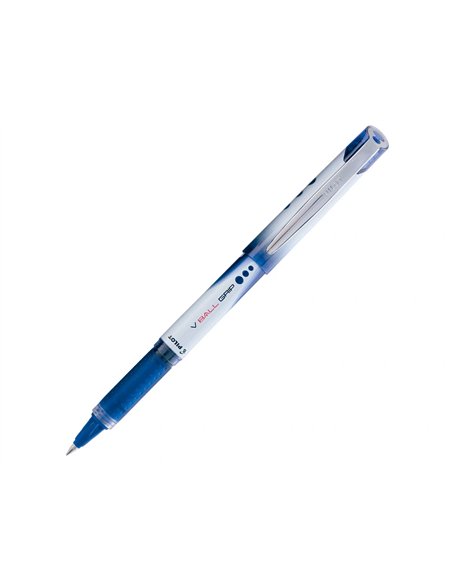 Roller pilot vball grip écriture large 1mm pointe acier inoxydable niveau encre liquide visible grip caoutchouc bleu.