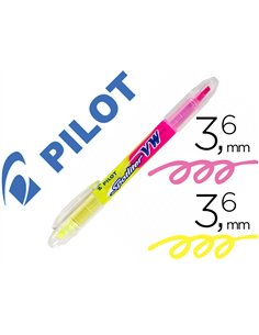 Surligneur pilot begreen spotliter vw double pointe biseautee trait 3,6mm coloris jaune et rose.