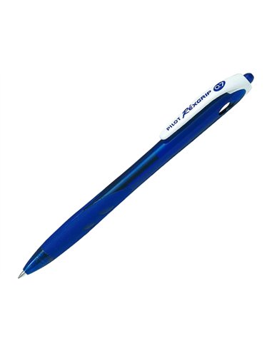 Stylo-bille pilot rexgrip écriture 0.7mm encre ultra douce corps caoutchouté rétractable rechargeable couleur bleu.