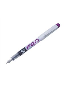 Stylo-plume pilot v pen jetable pointe moyenne régulateur débit encre liquide visible coloris violet.