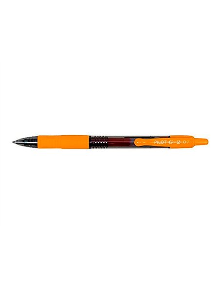 Roller pilot g2 7 fun ecriture moyenne 0.4mm encre gel retractable corps translucide grip caoutchouc orange.