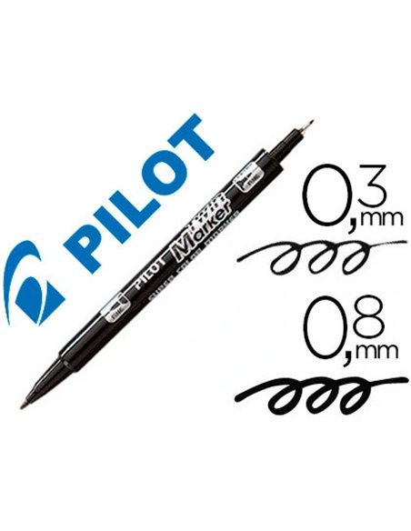 Tylo-feutre pilot twin marker pointe fibre polyester fine 0.4mm et large 0.5mm tous supports coloris noir.