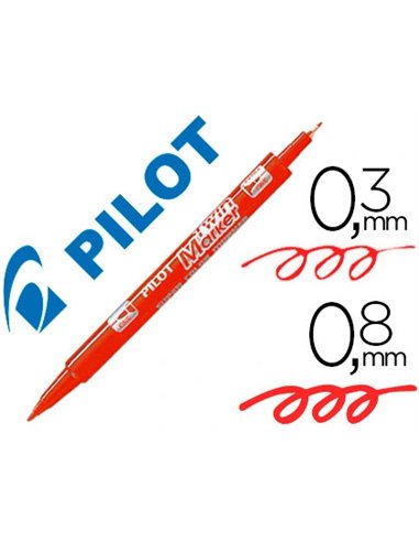 Stylo-feutre pilot twin marker pointe fibre polyester fine 0.4mm et large 0.5mm tous supports coloris rouge.
