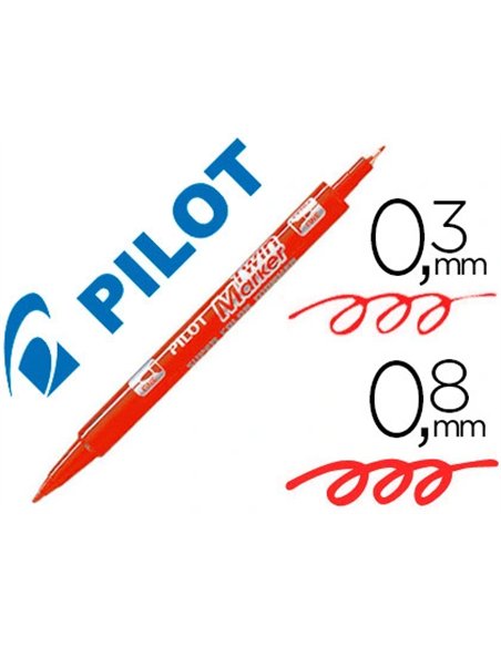 Stylo-feutre pilot twin marker pointe fibre polyester fine 0.4mm et large 0.5mm tous supports coloris rouge.