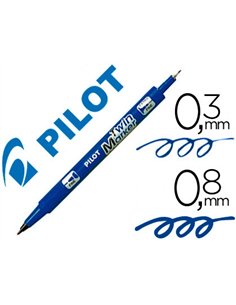 Stylo-feutre pilot twin marker pointe fibre polyester fine 0.4mm et large 0.5mm tous supports coloris bleu.