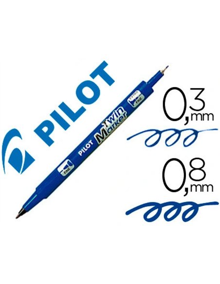 Stylo-feutre pilot twin marker pointe fibre polyester fine 0.4mm et large 0.5mm tous supports coloris bleu.