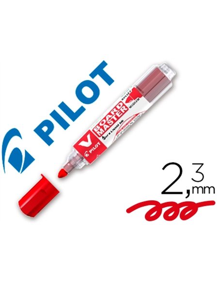 Marqueur pilot v board master rechargeable pointe ogive tracé 2mm encre liquide base alcool couleur vive rouge.