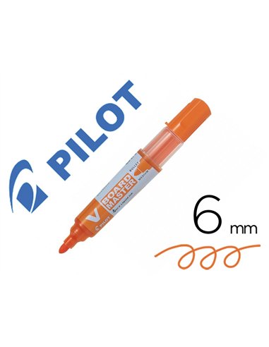 Marqueur pilot v-board master recycle effacable a sec et rechargeable pointe ogive large 6 mm coloris orange.