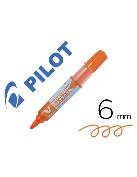 Marqueur pilot v-board master recycle effacable a sec et rechargeable pointe ogive large 6 mm coloris orange.