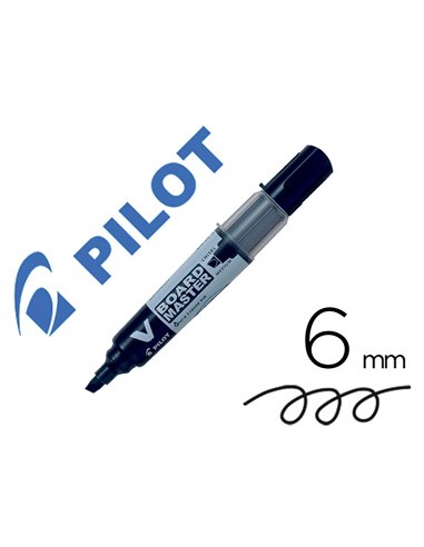 Marqueur pilot v-board master recycle effacable a sec et rechargeable pointe biseautee large 6 mm coloris noir.