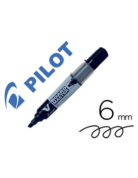 Marqueur pilot v-board master recycle effacable a sec et rechargeable pointe biseautee large 6 mm coloris noir.