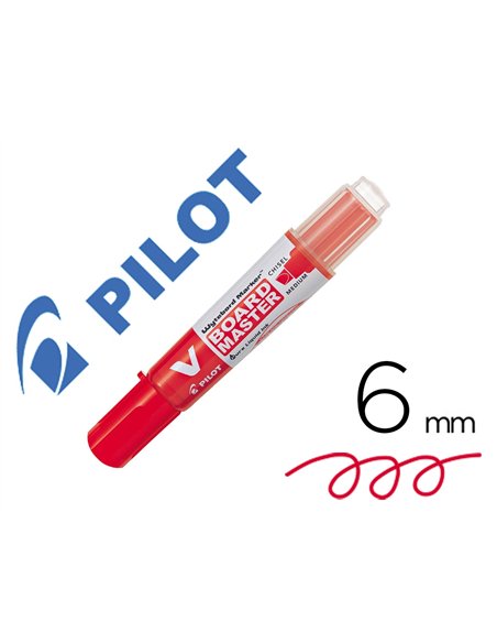 Marqueur pilot v-board master recycle effacable a sec et rechargeable pointe biseautee large 6 mm coloris rouge.