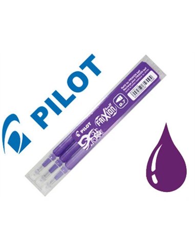 Recharge roller pilot frixion ball écriture moyenne 0.7mm encre effaçable coloris violet set de 3 unités.