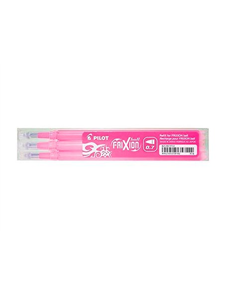 Recharge roller pilot frixion ball écriture moyenne 0.5mm encre effaçable coloris rose set de 3 unités.