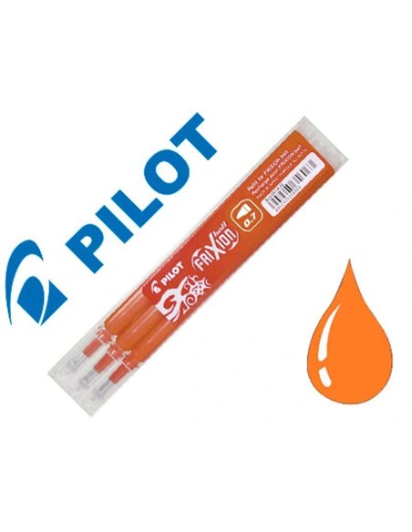Recharge roller pilot frixion clicker écriture moyenne 0.5mm encre effaçable coloris orange set de 3 unités.