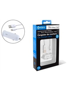Chargeur usb voiture ksix sortie 2.4a compatible iphone ipod connectique lightning longueur cable 1m.