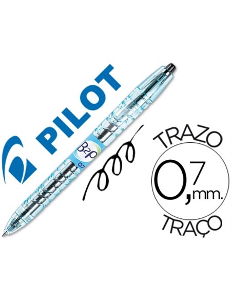 Roller pilot b2p gel écriture moyenne 0.7mm corps plastique recyclé translucide rechargeable coloris noir.