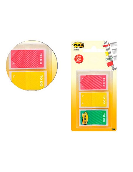 Marque-pages post-it index to do 23.8x43.1mm 60f coloris rouge jaune vert lot 3x20 unités