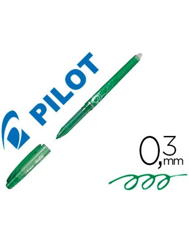 Roller pilot frixion point pointe aiguille 0.3mm encre effaçable grip préhension rechargeable gomme sertie vert.