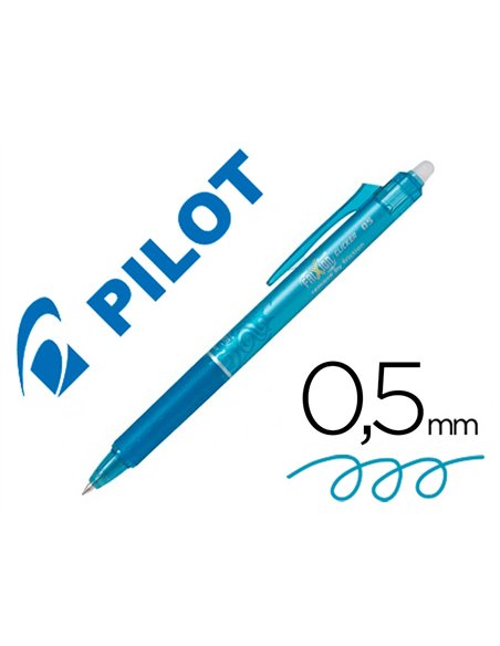 Roller pilot frixion ball clicker encre gel pointe fine coloris turquoise.
