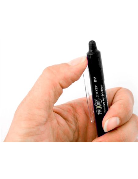 Roller pilot frixion clicker écriture moyenne 0.35mm encre effaçable gomme sertie grip prehension rechargeable noir.