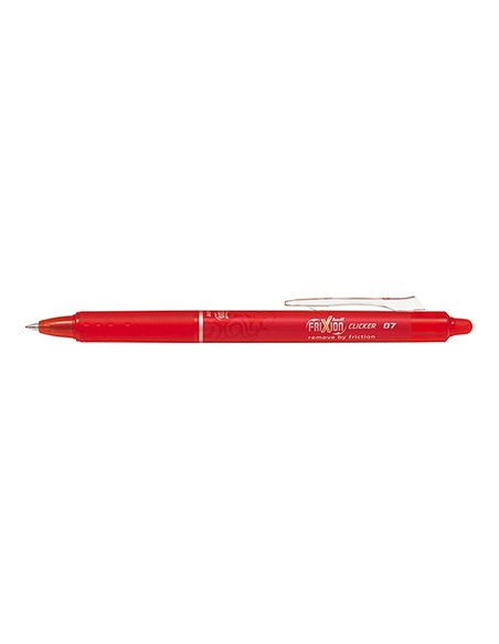 Roller pilot frixion clicker écriture moyenne 0.35mm encre effaçable gomme sertie grip prehension rechargeable rouge.