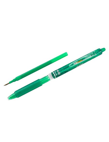 Roller pilot frixion clicker écriture moyenne 0.35mm encre effaçable gomme sertie grip prehenion rechargeable vert.
