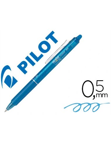 Roller pilot frixion clicker écriture moyenne 0.35mm encre effaçable gomme sertie grip prehension rechargeable turquoise.