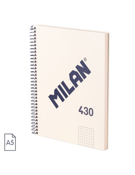 Cahier à spirales Milan Série 1918, format A5, quadrillé 5 x 5 mm, 80 feuilles de 95 g/m², microperforé, 2 trous, beige