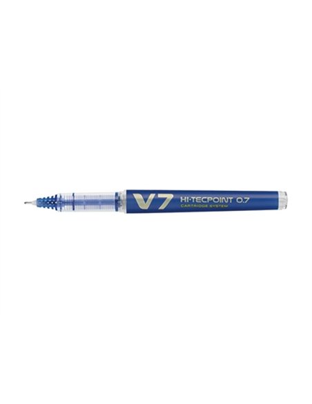 Roller pilot v7 rechargeable écriture moyenne 0.5mm niveau encre liquide visible écologique régulateur débit bleu.