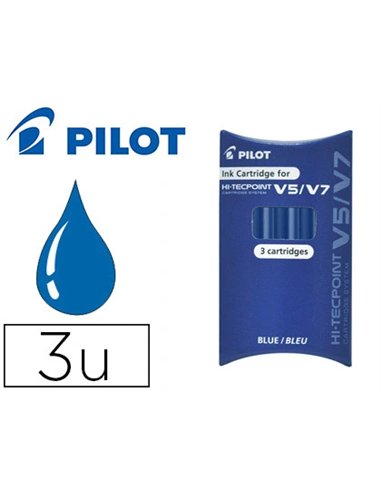 Recharge pilot roller v5 et v7 niveau encre liquide visible écologique régulateur débit coloris bleu set de 3 unités.
