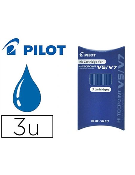 Recharge pilot roller v5 et v7 niveau encre liquide visible écologique régulateur débit coloris bleu set de 3 unités.