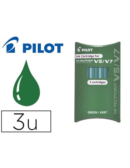 Recharge pilot roller v5 et v7 niveau encre liquide visible écologique régulateur débit coloris vert set de 3 unités.