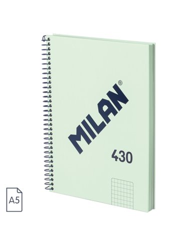 Cahier à spirales Milan Série 1918, format A5, quadrillé 5 x 5 mm, 80 feuilles de 95 g/m², microperforé, 2 trous, vert