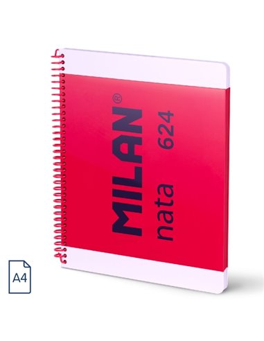 Cahier à spirale Milan Nata 624, format A4, quadrillé 5 x 5 mm, 80 feuilles de 95 g/m², microperforé, 4 trous, rose