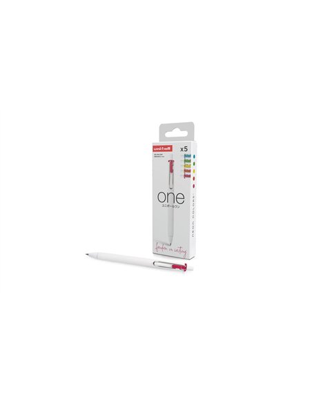 Roller uniball one encre gel ecriture moyenne 0,7mm couleurs neon assorties pochette 5 unites.