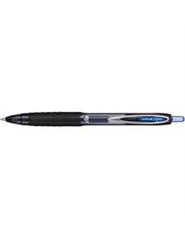Roller uniball signo rt207 retractable encre gel plastique recycle ecriture moyenne coloris bleu.