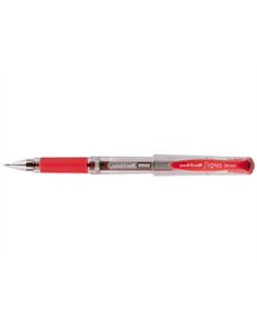 Stylo uniball signo broad encre gel pigmentée écriture large 0.8mm pointe 1mm grip caoutchouc rechargeable rouge.