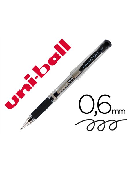 Stylo uniball signo broad encre gel pigmentée écriture large 0.8mm pointe 1mm grip caoutchouc rechargeable noir.