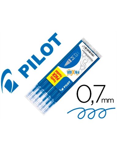 Recharge roller pilot frixion ball clicker encre gel thermosensible pointe moyenne set 6 unités coloris bleu.