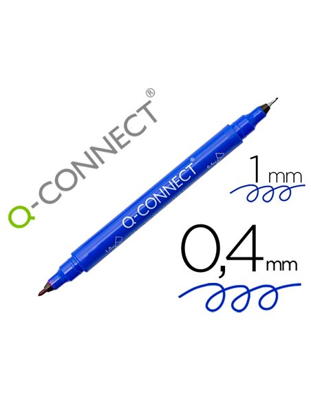 Marqueur permanent q-connect pointe double 1mm et 0,4 mm coloris bleu.